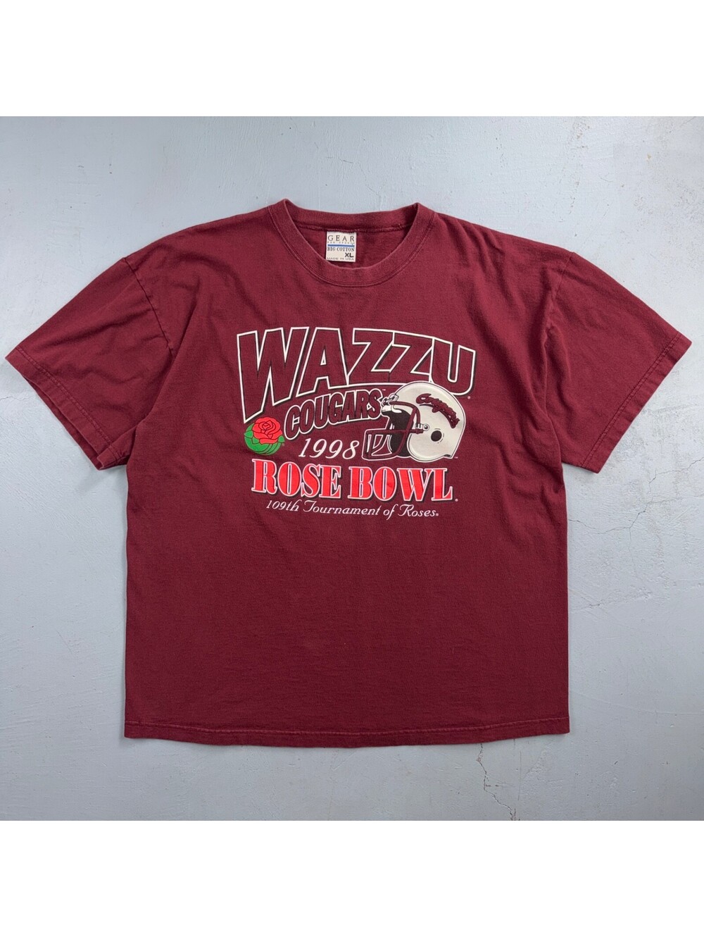 Wazzu Cougars 1998 VTG T Shirt Rose Bowl 90s Football Rose Flower XL Sports